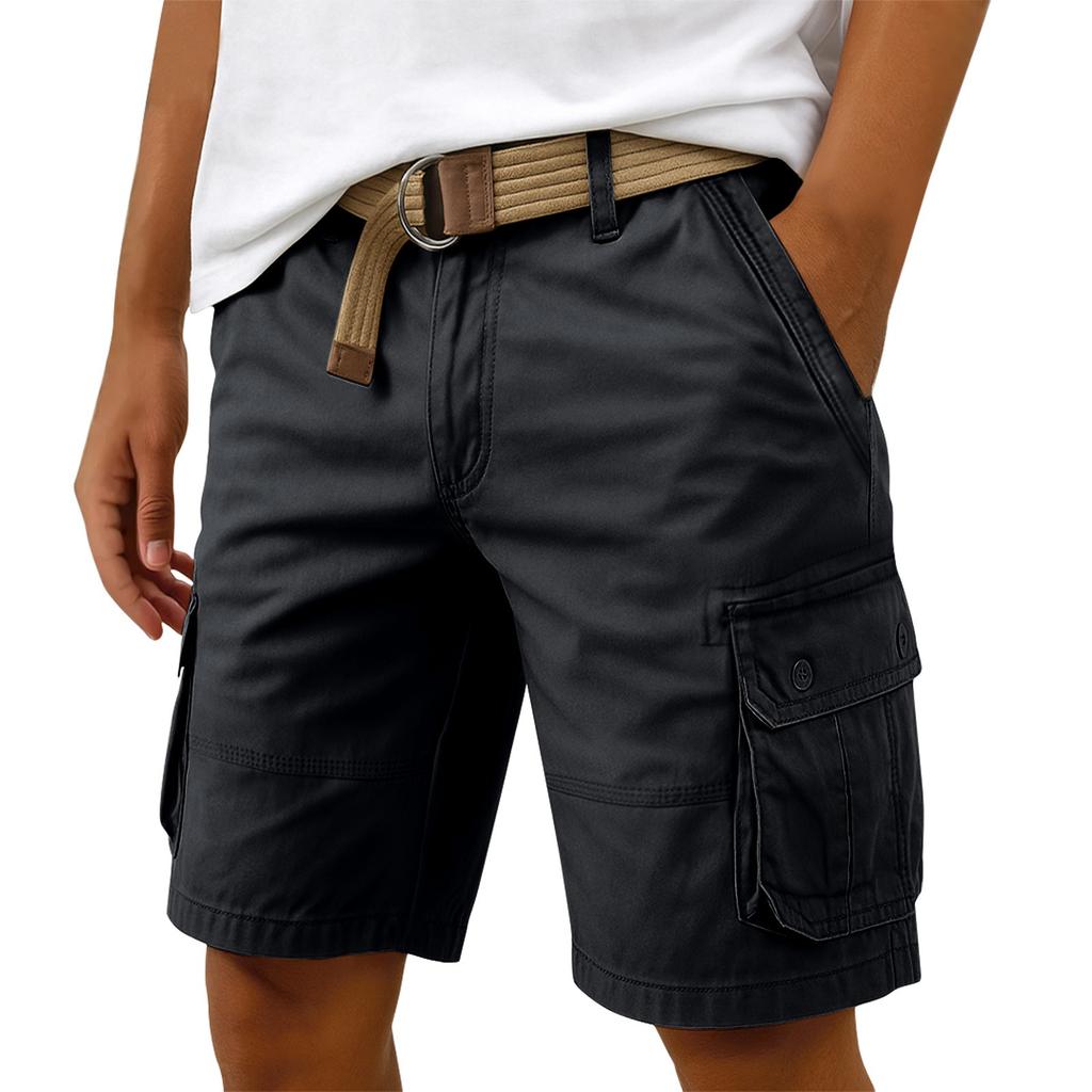 Men's Summer Multi-Pocket Cargo Shorts Men's Casual Fashion Solid Color Loose Cargo Shorts