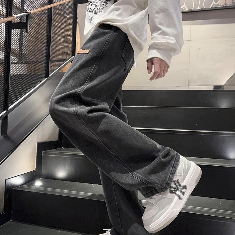 Pánské černé džíny se širokými nohavicemi: Podzim/zima 2024 Mládežnické kalhoty s rovnými nohavicemi
