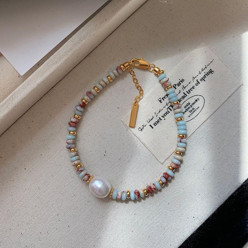 

Dopamine Natural Color Stone Pearl Bracelet for Women Summer Light Luxury Minority Delicate 2025 New Arrival Jewelry Bracelet Section B [about 18+3cm in total length]]