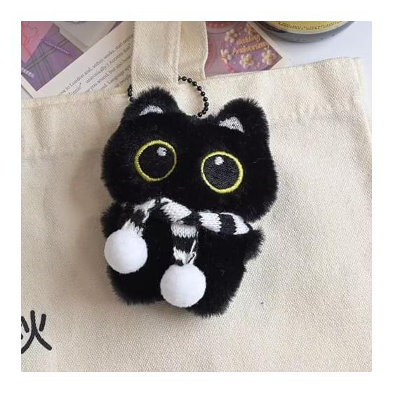 [TRkin] Black Cat Keychain Cute Cat Plush Keychain Charm - Birthday Gift for Women