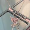 Y2K Trend Pink Planet Heart Zircon Necklaces Women Charm Aesthetic Clavicle Chain Pendent Necklace Party Jewelry Gifts