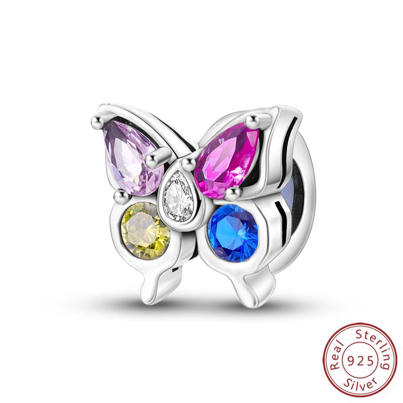 Elegant S925 Silver Butterfly & Dragonfly Multicolor Charms Beads Pendant 3mm DIY Fine Jewelry Making Accessories Gifts