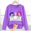 Cotton T-Shirts Girls Long Sleeve Children's Cartoon Printed Clothing Children's Purple Clothes Girls Crew Neck Top