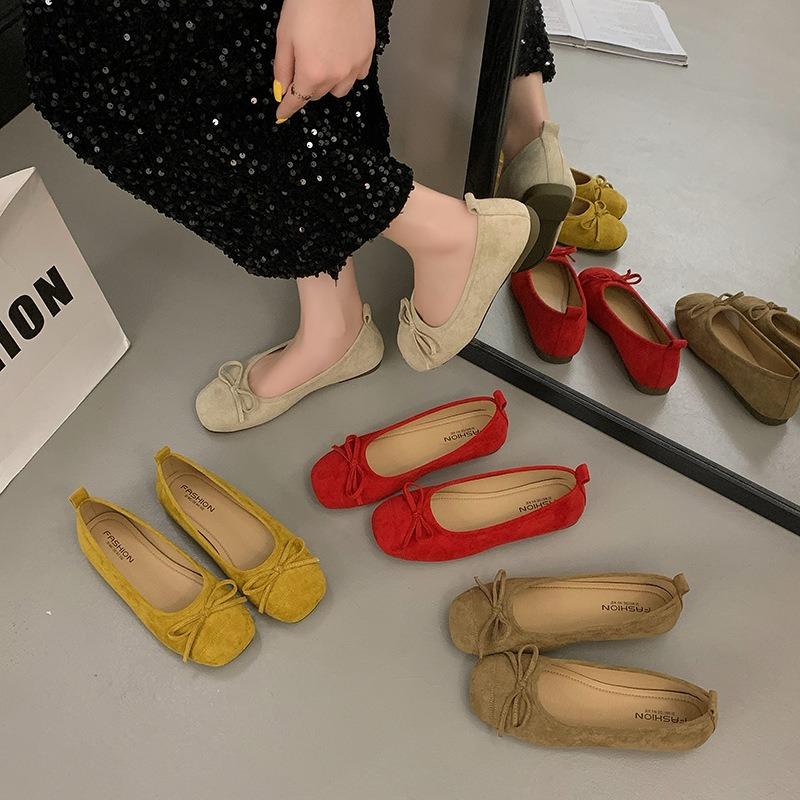 Leather flat shoes single shoes women's new shallow mouth square head Mary Jane shoes one pedal Doudou shoes