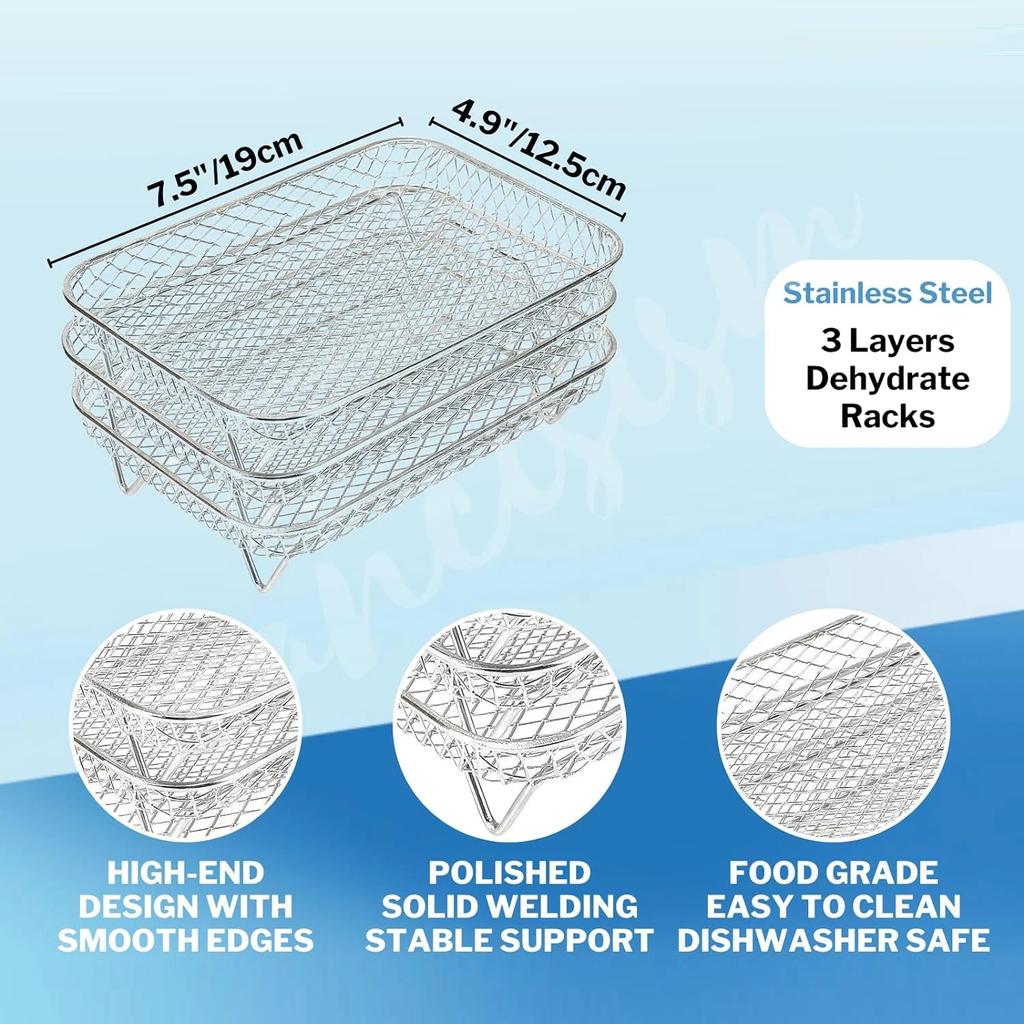 Three Stackable Air Fryer Stainless Steel Basket Tray Rack Ovens Racks Air Fryer Accessories Kitchen Gadgets Baking Tools