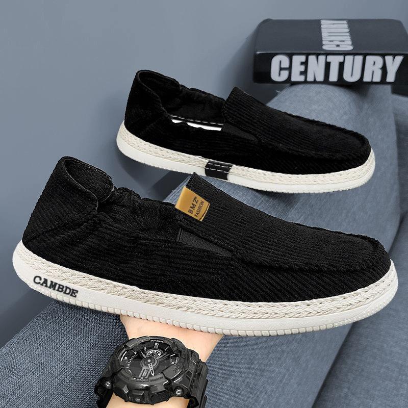 Summer new casual men's shoes corduroy lazy one-pedal fashionable flat-bottomed comfortable lightweight walking trendy shoes