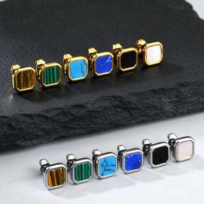 Trendy Natuursteen Oorbellen voor Mannen Jongens, Roestvrij Staal Anti-allergie Vierkante Stud Oorbellen, Unisex Piercing Sieraden Cadeau