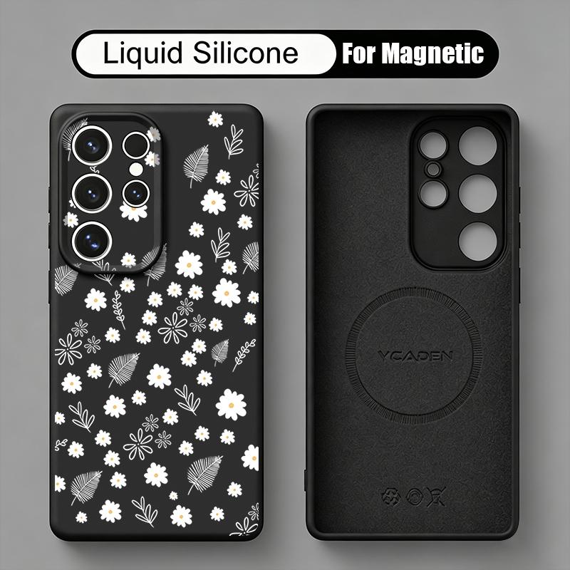 Cartoon Daisies Flowers Liquid Silicone Case For Samsung S26 Ultra S25 S24 Plus S23 S22 Ultra Magnetic For Magsafe Soft Cover