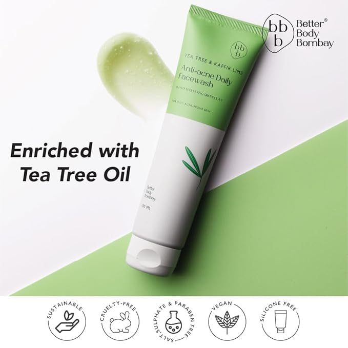 BBB Better Body Bombay Tea Tree & Kaffir Lime Anti-Acne Face Wash 100ml | Sulphate & Paraben Free | Antioxidant Cleanser for Healthy Glowing Skin