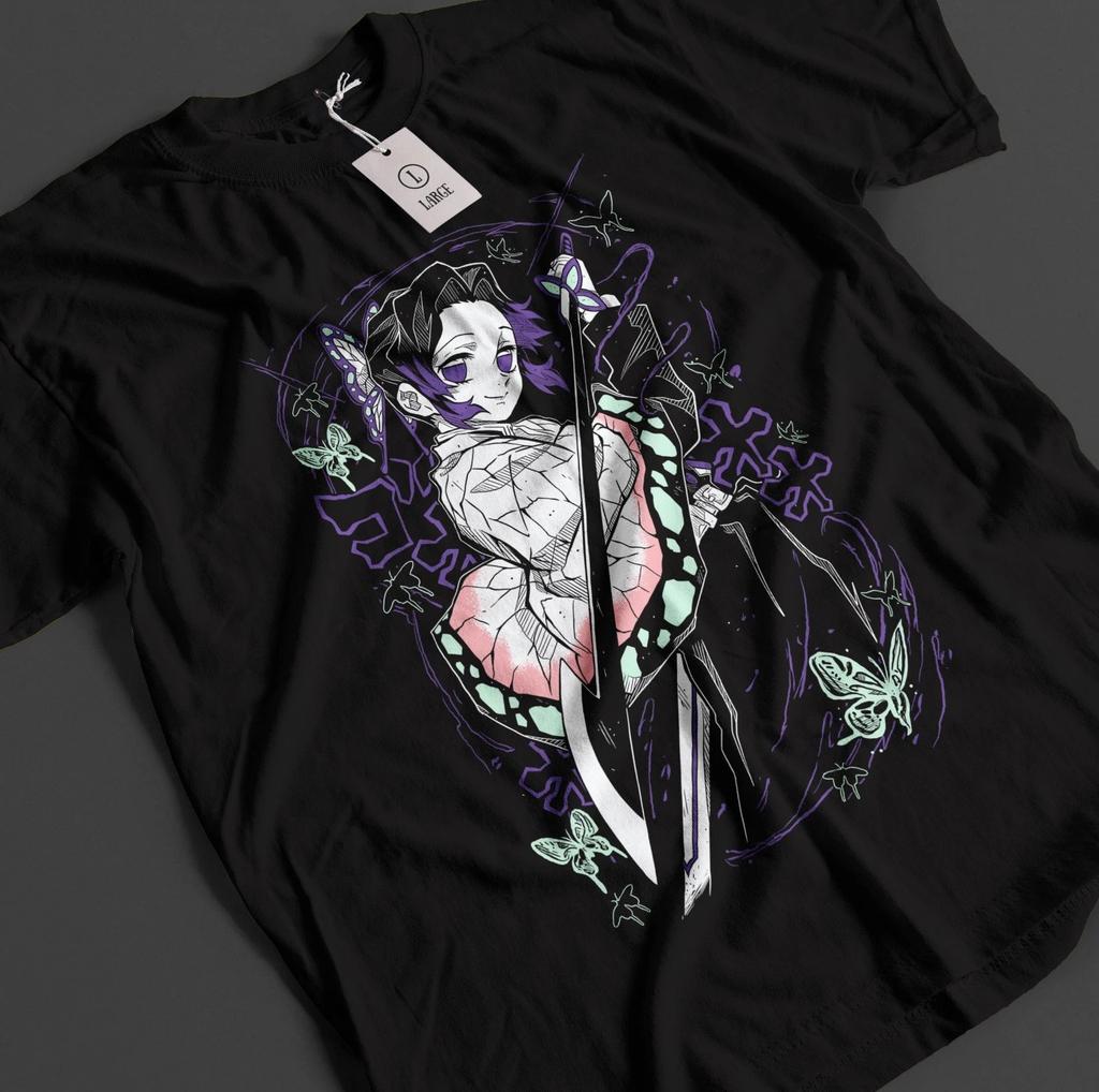 Anime Demon Slayer Shinobu Kocho Graphic Black Tshirt Size S4XL