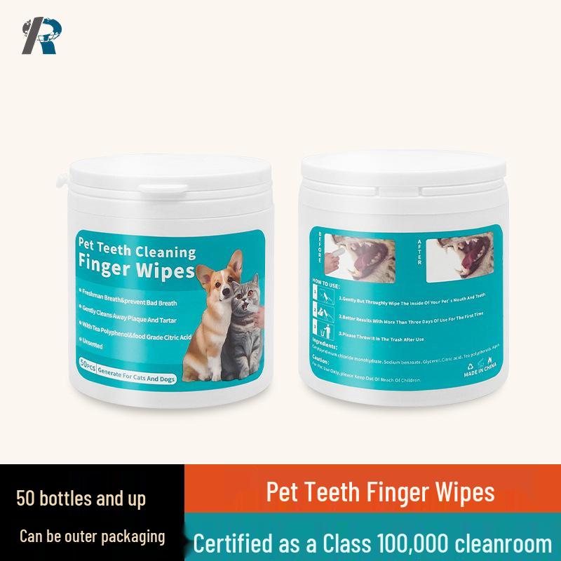Pet Oral Cleaning Finger Cots: Disposable Tartar Removal and Deodorizing Wet Wipes for Cats and Dogs.