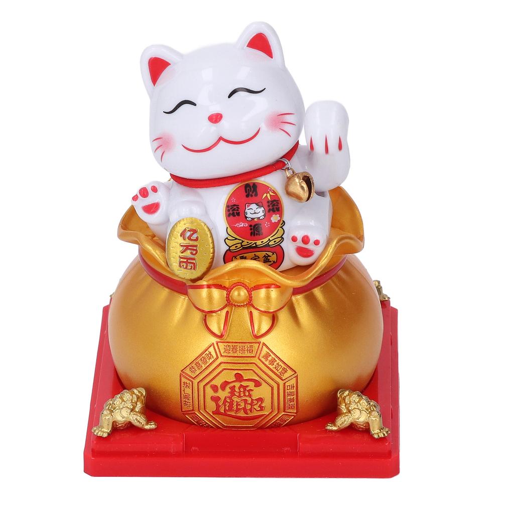 Lucky Cat Statue Automatic Waving Arm Solar Powered Wealth Welcoming Lucky Cat for Present Cash
