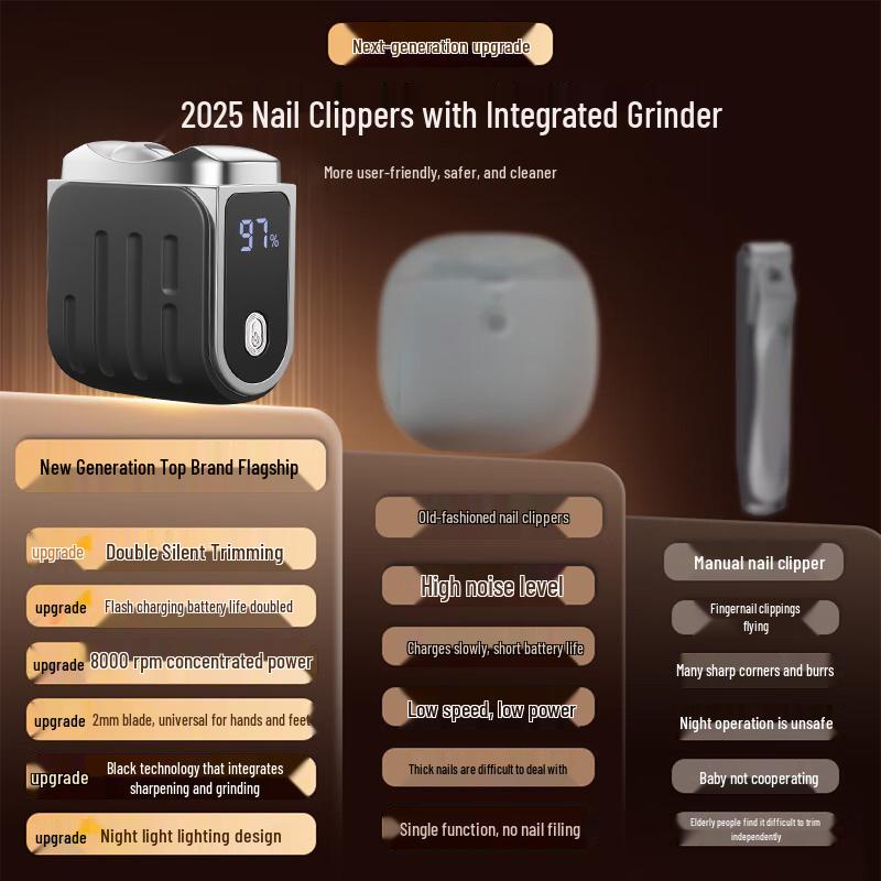 Portable Rechargeable Electric Nail Clipper with Digital Display and Magnetic Suction