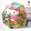 Hello Kitty,Spring Flowers Automatic Folding Umbrella-Simple 8-Rib Design, Bright Cartoon Pattern, Durable Iron Frame, Suitable For Travel,