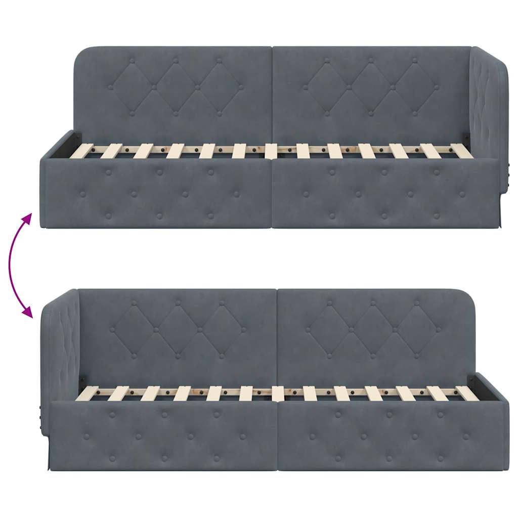 Corner Bed Frame Dark Grey 80 x 200 cm Velvet