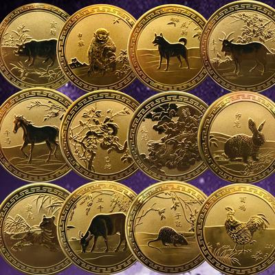 Coin Decoration 12 Zodiac Animals Snake Horse Pig Tiger Coins Birthday Commemorative Medals Small Gifts Metal Crafts Event Gifts