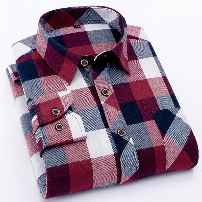 Camicia Casual da Uomo a Quadri Camicia a Maniche Lunghe Spazzolata Trend Taglie Forti