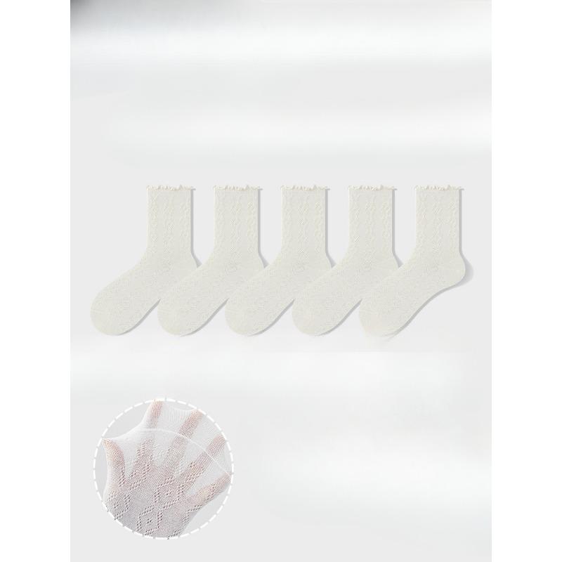 5 Pairs of Women's Summer Thin Style All Kinds of Mesh Hollow Wooden Ear Side Tube Stack Socks