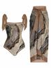 Traje de baño estampado de moda para mujer Control de abdomen con cordones Cobertura Set de traje de baño de dos piezas Adelgazante Protección solar Tankini Traje de baño