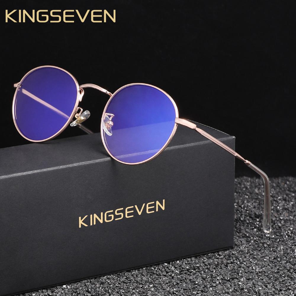 KINGSEVEN Round Transparent Lens Glasses Thin Frame Anti-Blue Light Men/Women Blue Ray Blocking Computer Game Eyeglasses