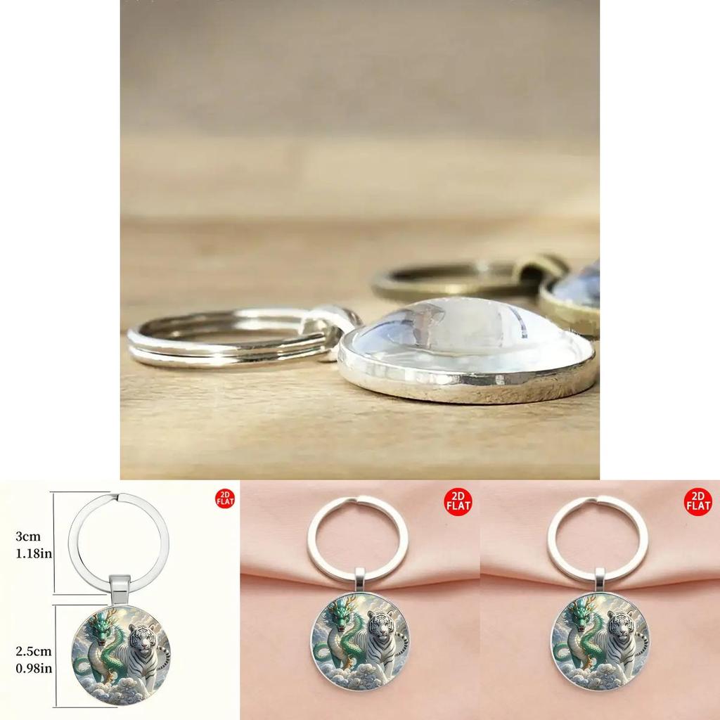 Modern Style Dragon And Tiger Keyring Glass Alloy Pendant For Gift Giving And Decoration