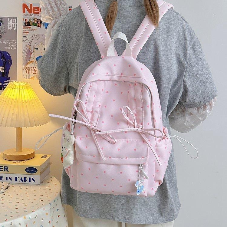 Schoolbag Korean version ins cute bow polka dot backpack bag female niche design fashionable versatile lightweight student schoolbag