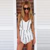 Elegant Striped V-neck Backless Two-piece Outfit Suits For Women In Summer
