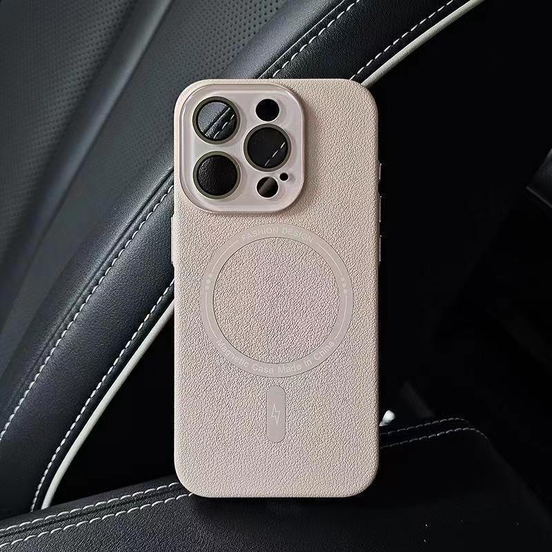 Lychee Leather Pattern Suitable for Apple 15 Mobile Phone Case IPhone 14promax Magnetic 13 Crystal Lens Full-inclusive Anti-fall