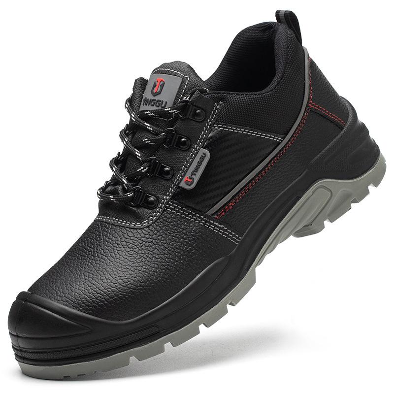Men's Black High-Top Cowhide Steel Toe Cap Safety Shoes, Anti-Static, Anti-Smash, Anti-Puncture.