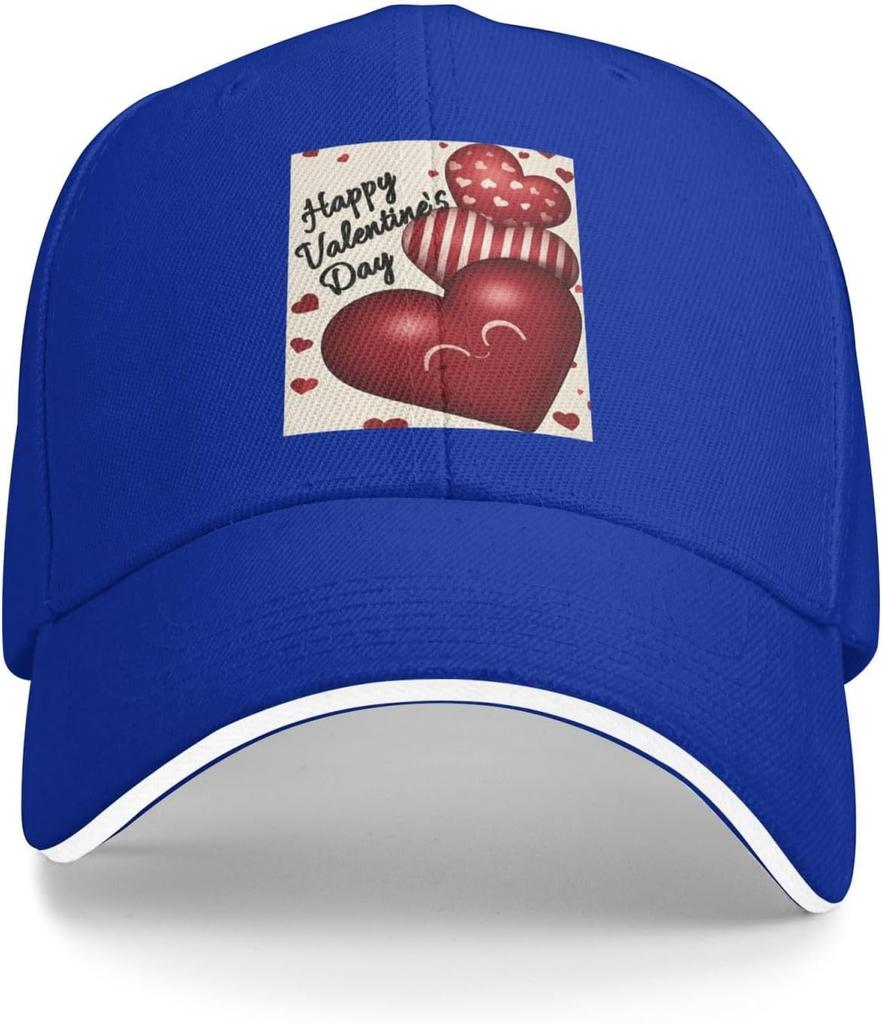 Happy Valentines Day Heart Print Baseball Cap Adjustable Polyester Casual Outdoor Sun Protection Cap