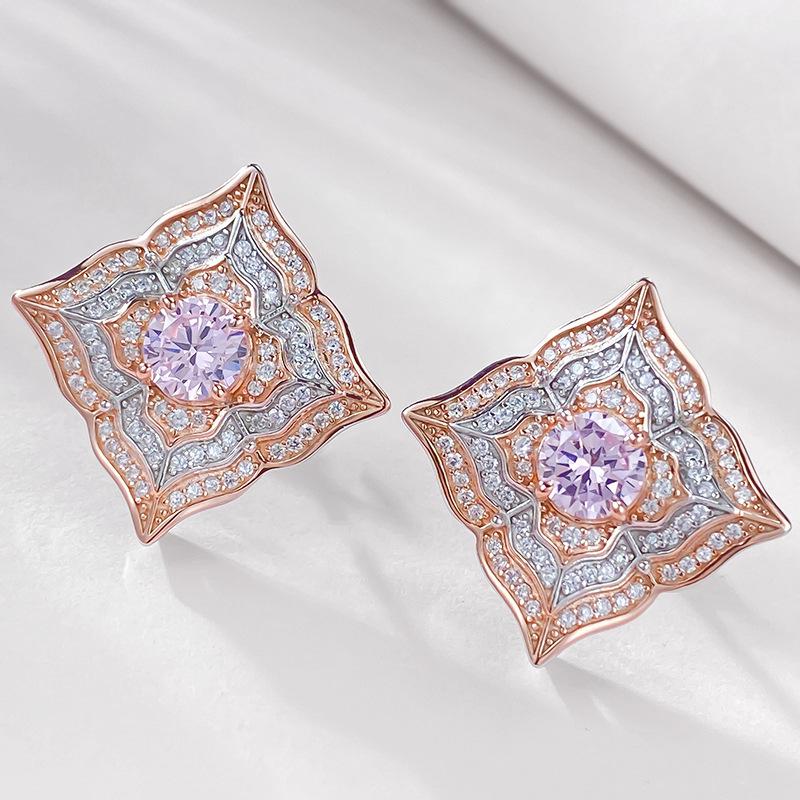 Luoxi Temple Jewelry: 2023 S925 Silver 6mm Pink Diamond Stud Earrings for Women