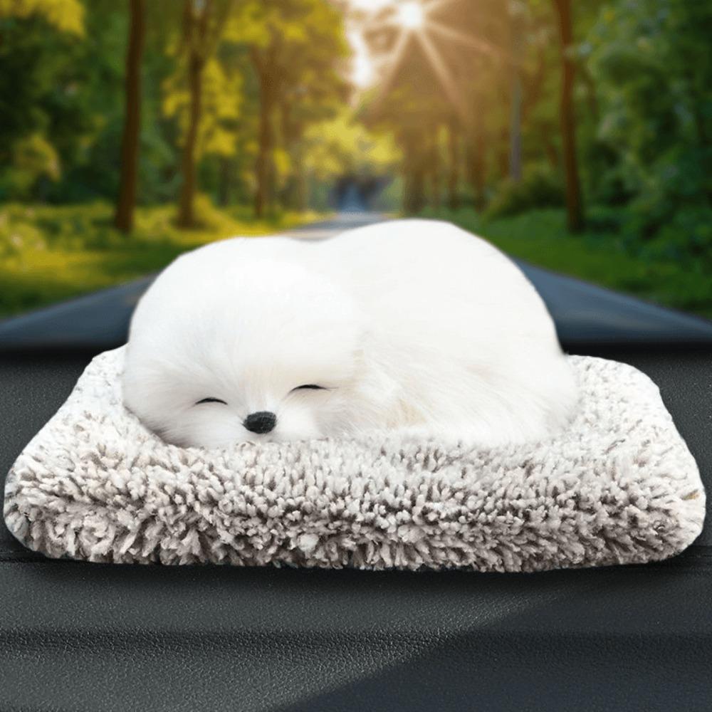 Plush Car Center Console Dog Figurines Simulation Purifies The Air Sleeping Dog Figurine Toy with Cloth Pad Deodorizes