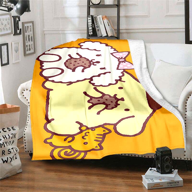 Manta de franela con estampado de PomPompurin, una manta para la siesta, cálida, cómoda y suave, adecuada para sofás, camas, etc.