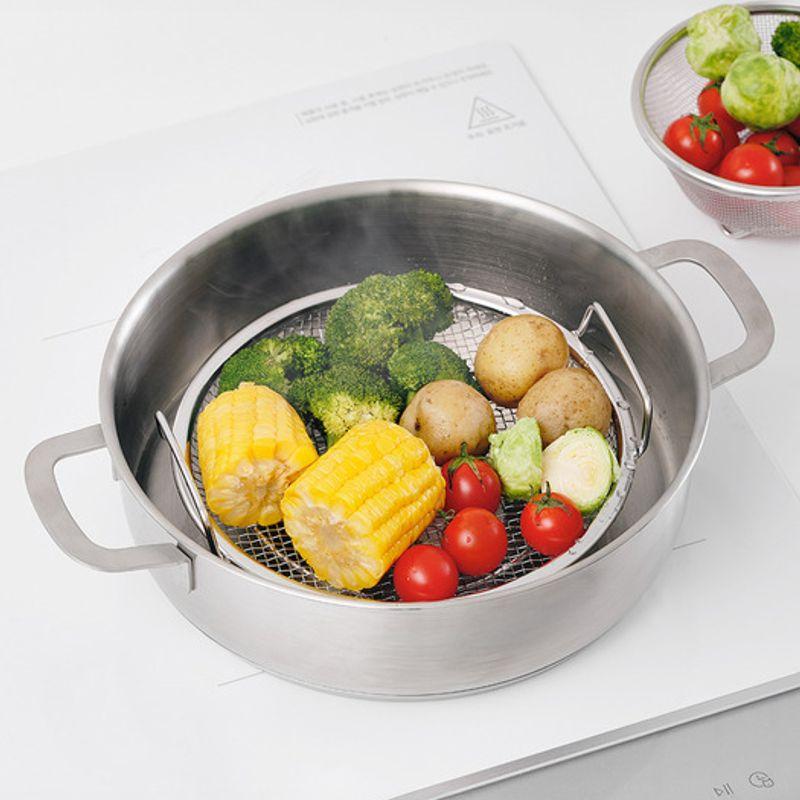 Wiedergeboren. J Edelstahlgriff-Tablett 24cm / Gitter-Frittierkorb