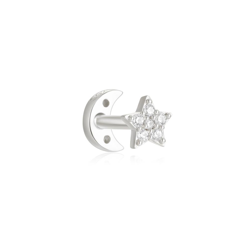 CANNER 1PZ Occhio di Cavallo Testa Piatta Filettato Perforazione Osso Auricolare Donna Argento 925 Ins Stella Fiore Geometria Zircone Orecchino a Lobo