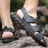 Men Handmade Simple Flats Sandals Summer Roman Sandals Retro Black Brown Closed Toe Leather Beach Shoes Plus Size