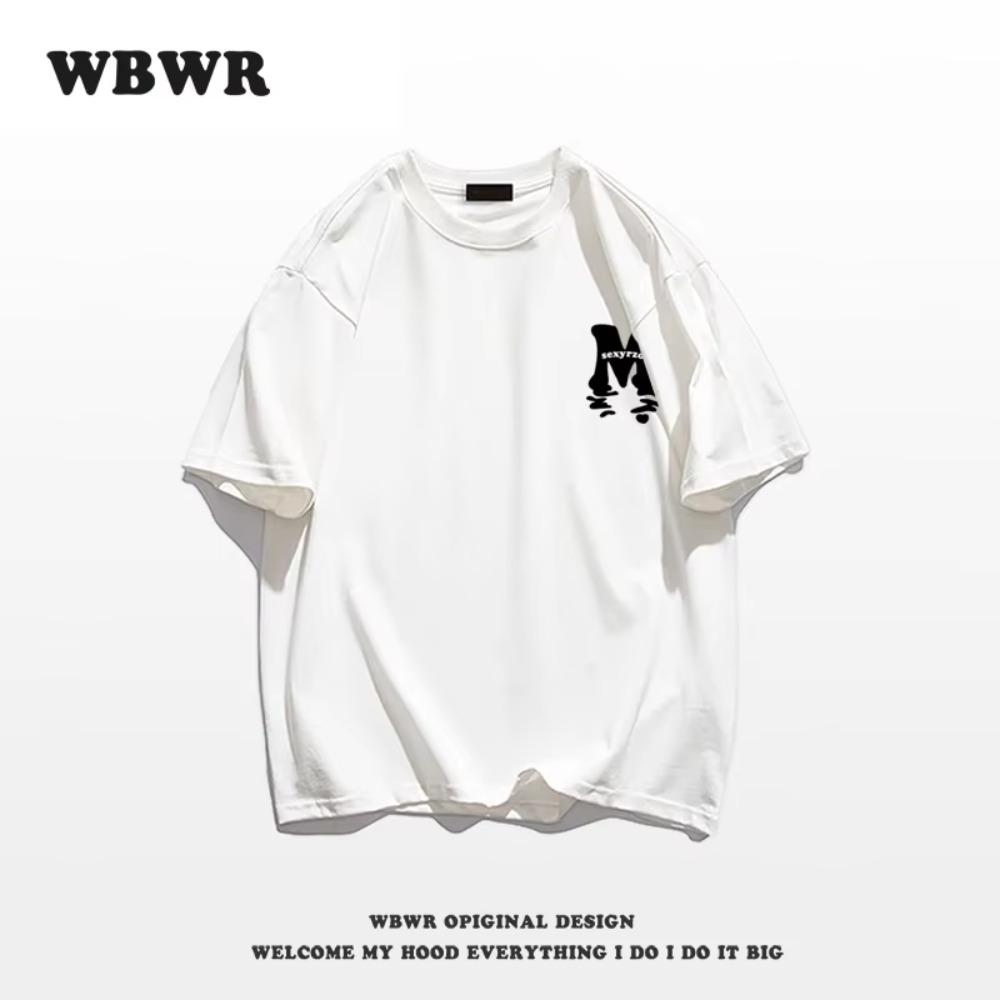 Summer Fashion Heavyweight Retro Men's English Letters 100% Cotton Printed Round Neck High-quality Casual Fitness Street T-shirt