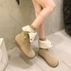Comemore Soft Suede Leather Thick Bottom Retro Short Boots for Women Autumn Winter Casual Flat Button Casual Stacked Botines