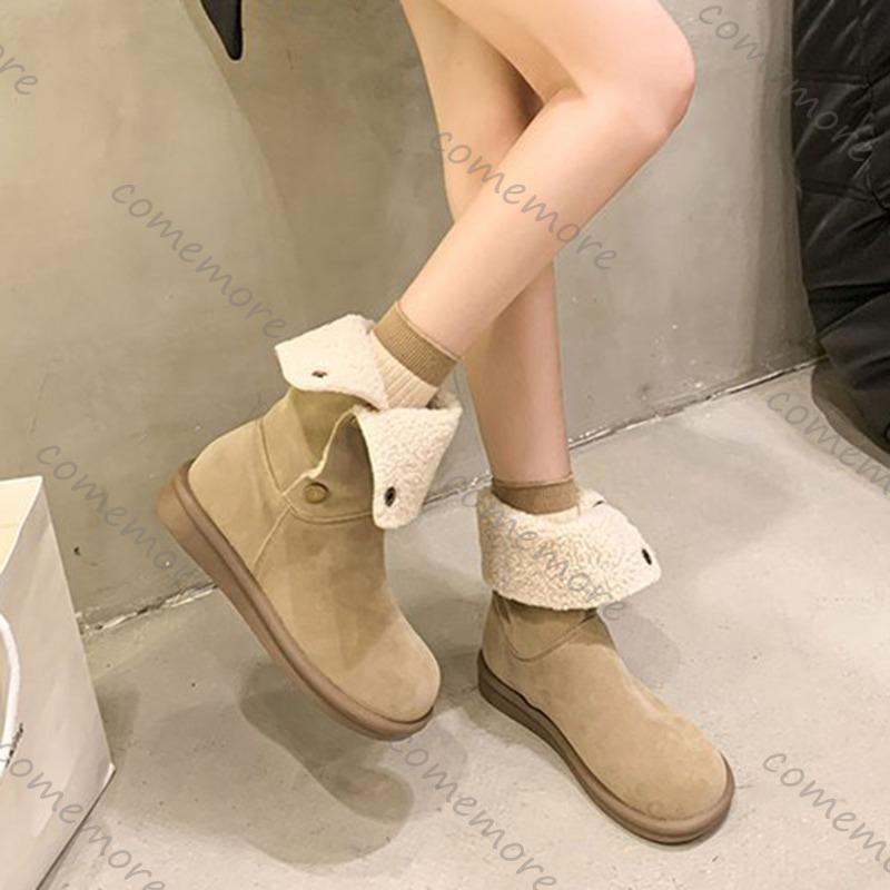 Comemore Soft Suede Leather Thick Bottom Retro Short Boots for Women Autumn Winter Casual Flat Button Casual Stacked Botines