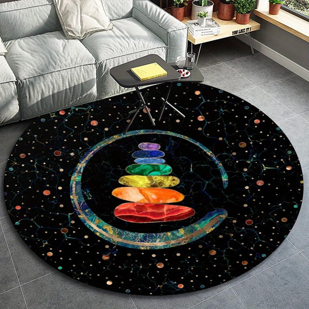 1pc Colorful Zen Stone Meditation Pattern Round Floor Mat, Non-slip for Living Room Bedroom Chair Carpets Home Decor Gifts, Home Decor Room