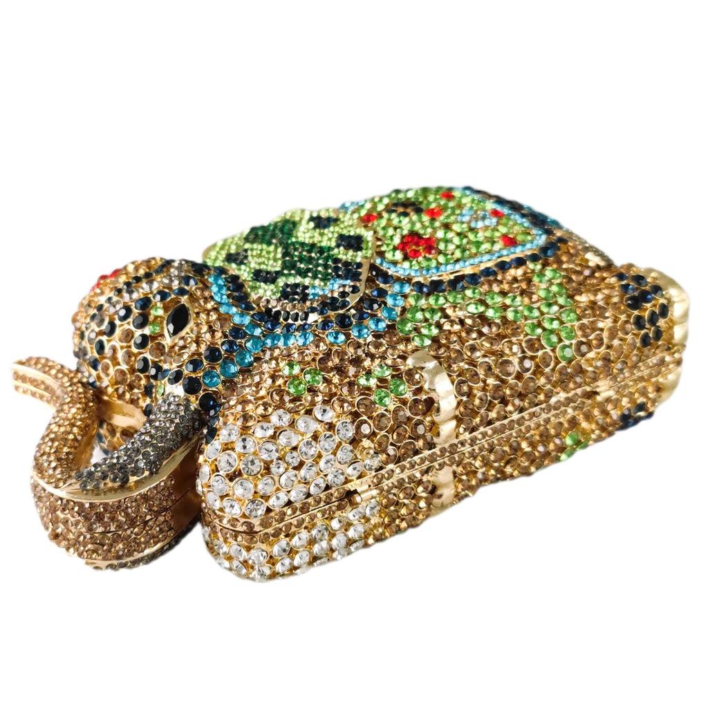 Boutique De FGG Women Green Elephant Clultch Party Cocktail Purses and Handbags Luxury Designer Bridal Rhinestone Evening Bags