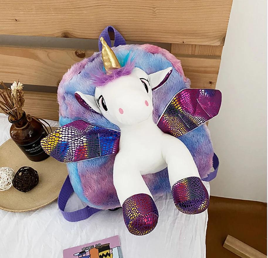 

Детский рюкзак, милые мягкие игрушки-единороги, рюкзак для малышей, плюшевый рюкзак-единорог, мини-мягкие легкие дорожные сумки для мальчиков и девочек фиолетовый