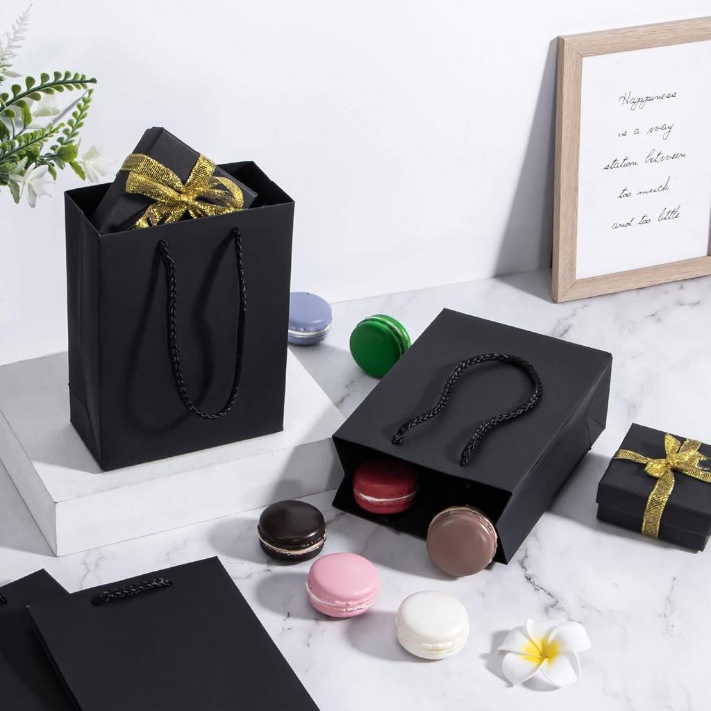 1Set 20Pcs Black Paper Gift Bags - Small, Handle - Included for Gifts & Parties