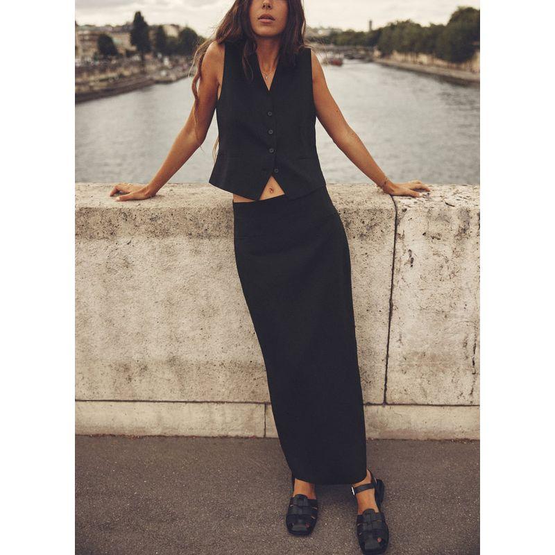 Summer Casual Linen Vest Midi Dress Two-Piece Set