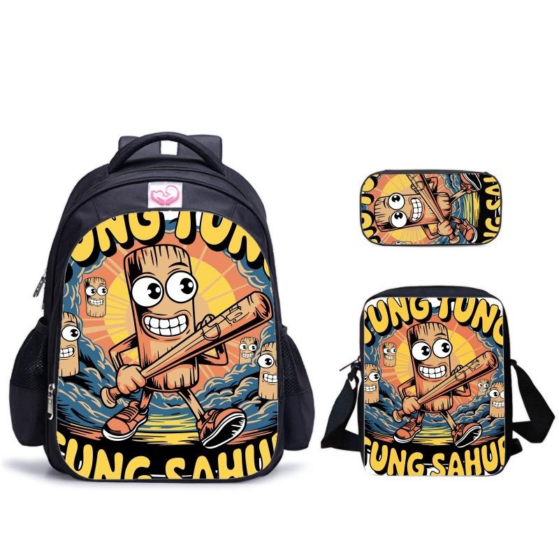 Haijing Houten Stokman Kinder Schooltas Schoudertas Etui Combinatieset Rugzak Ondersteuning
