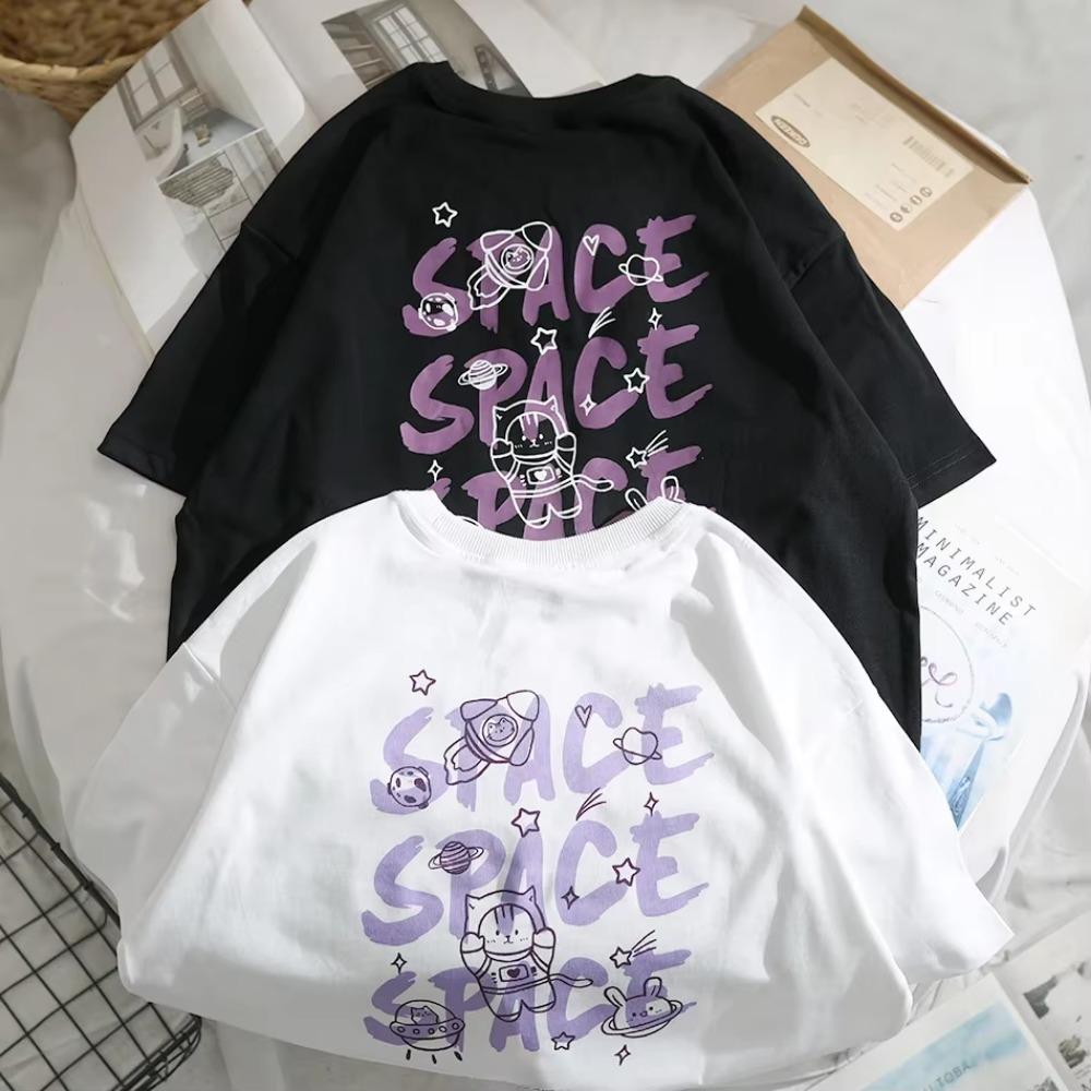 Americké pouliční zábavné tričko Dámské s krátkým rukávem Letní Retro Harajuku Styl Bf Čistá bavlna Volné Pár Top Trendy Muži Ženy