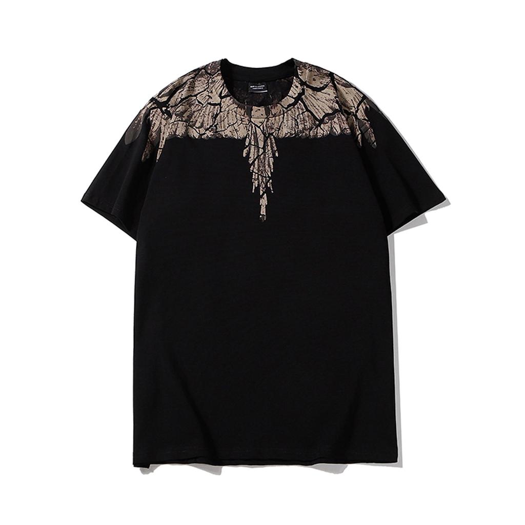Marcelo Classic Phantom Wings Short Sleeve T-Shirt with Colorful Feathers and Lightning Design