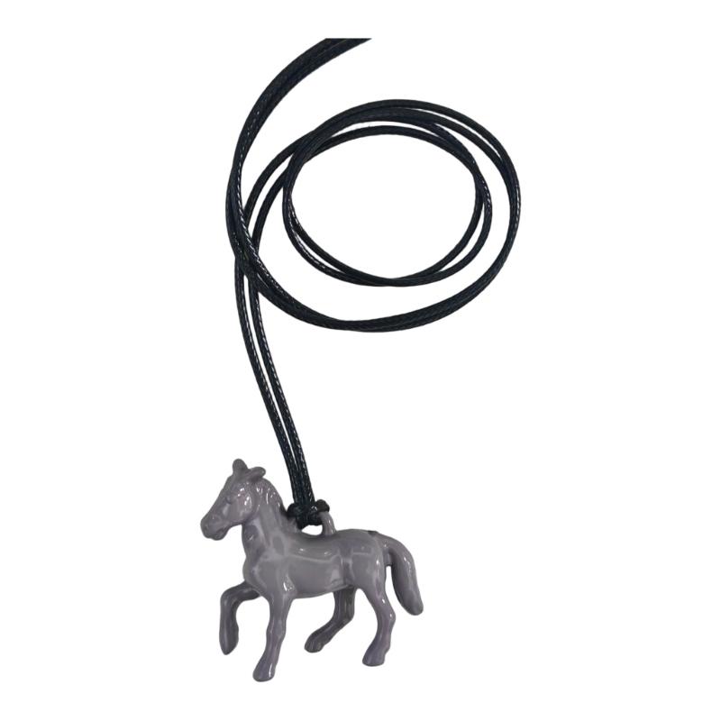 Versatile Long Pendant Necklace Featuring Horse Design In Vibrant Acrylic On Soft Leather Rope for Various Outfits