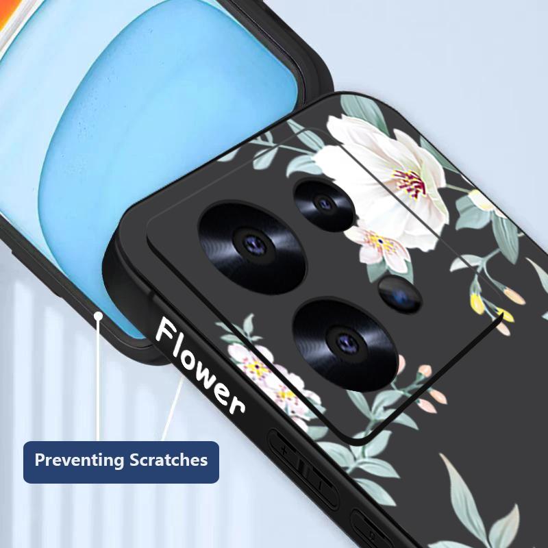 Coque fine mate à imprimé floral uni pour Xiaomi 13T Pro, Poco F6, X6, X5, Redmi Note 14 Pro, 13, 12, 11, avec cordon, en TPU souple et antichoc