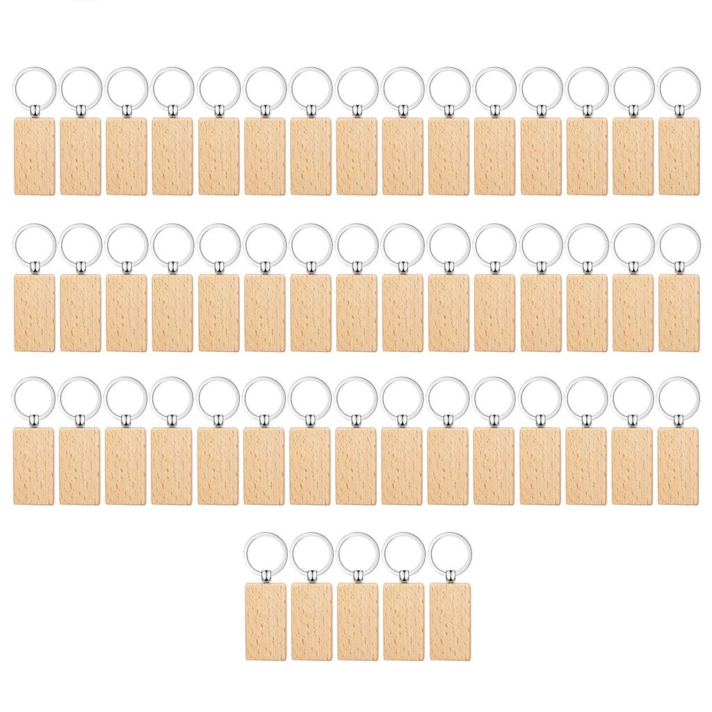50Pcs Blank Wooden Keychain Set, Unfinished Wood Pieces with Key Rings Wood Key Ring Key Tags DIY Supplies for Craft